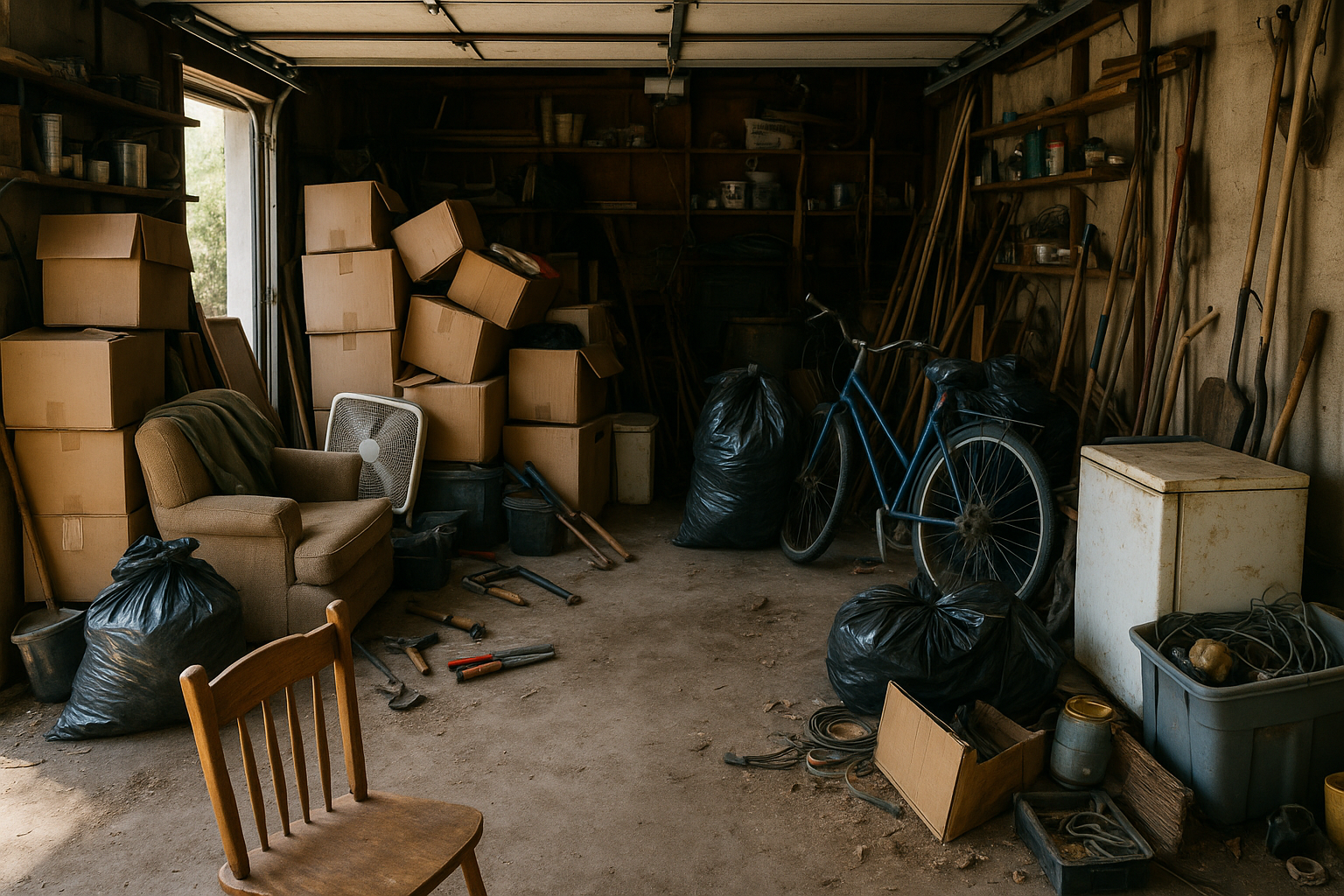 Cluttered Garage Before Junk Removal in Minneapolis
